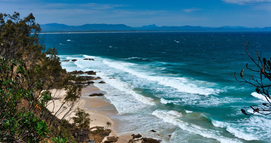 View from Cape Byron Walking Track near Wategos Beach, Byron Bay, New South Wales, Australia View from Cape Byron Walking Track near Wategos Beach, Byron Bay, New South Wales, Australia